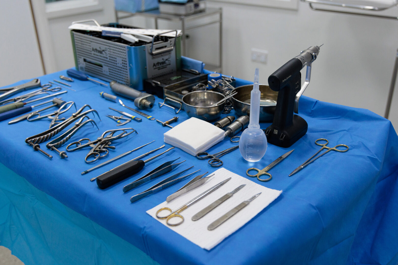 Veterinary surgical kit laid out in theatre